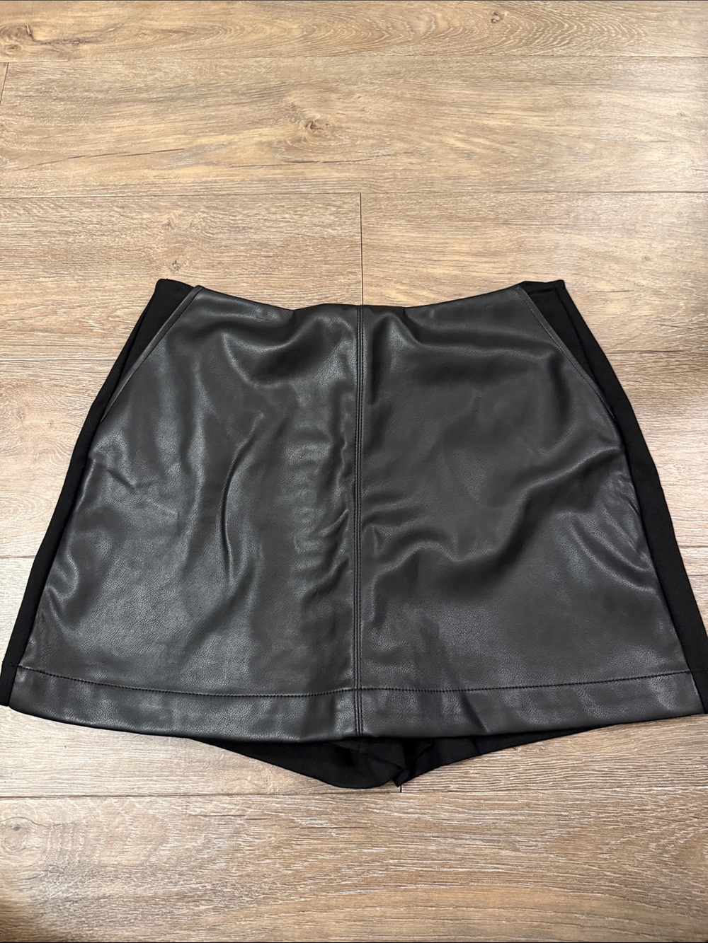 CAbi Black Faux Leather Mini Skort